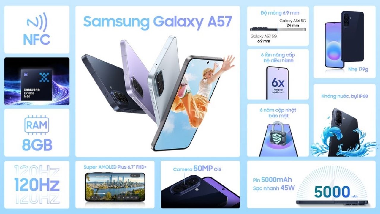 Điện thoại Samsung Galaxy A57 5G 8GB/128GB Điện thoại Samsung Galaxy A57 5G 8GB/128GB