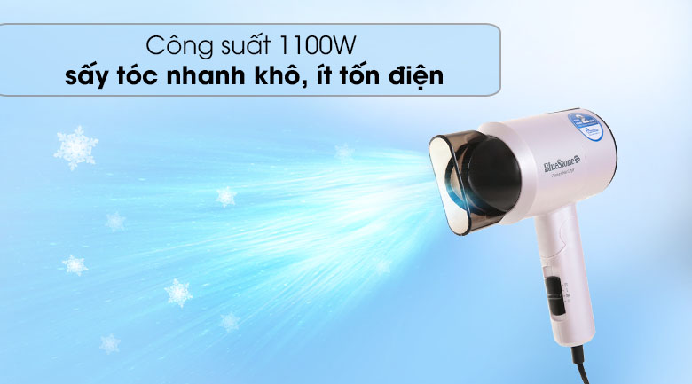 Máy sấy tóc 1100W BlueStone HDB-1827 sở hữu công suất 1100W giúp bạn sấy tóc nhanh chóng và dễ dàng