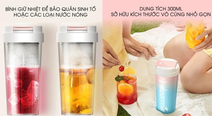 Máy xay sinh tố cầm tay Deerma DEM-NU90 thiết kế nhỏ gọn, vừa xay sinh tố vừa giữ nhiệt