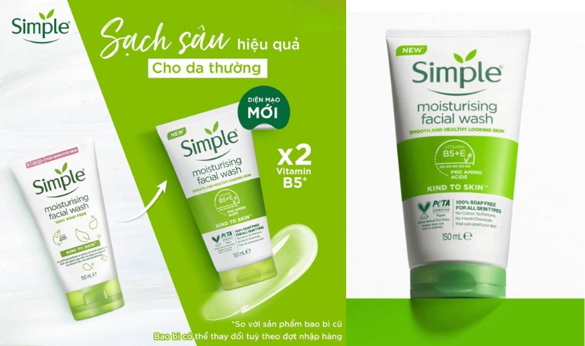 Sữa rửa mặt Simple Moisturising dành cho da khô và da nhạy cảm