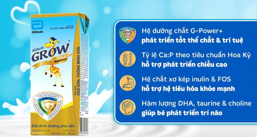 Thùng 48 hộp sữa pha sẵn Abbott Grow Gold hương vani 180ml phù hợp cho trẻ trên 1 tuổi Thùng 48 hộp sữa pha sẵn Abbott Grow Gold hương vani 180ml phù hợp cho trẻ trên 1 tuổi