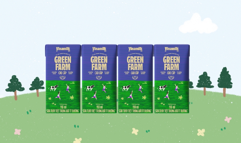 Lốc 4 hộp sữa tươi tiệt trùng Vinamilk Green Farm rất ít đường 110 ml (từ 1 tuổi)