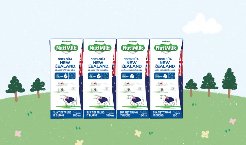 Lốc 4 hộp sữa tiệt trùng Nutimilk New Zealand ít đường 180 ml (từ 1 tuổi)