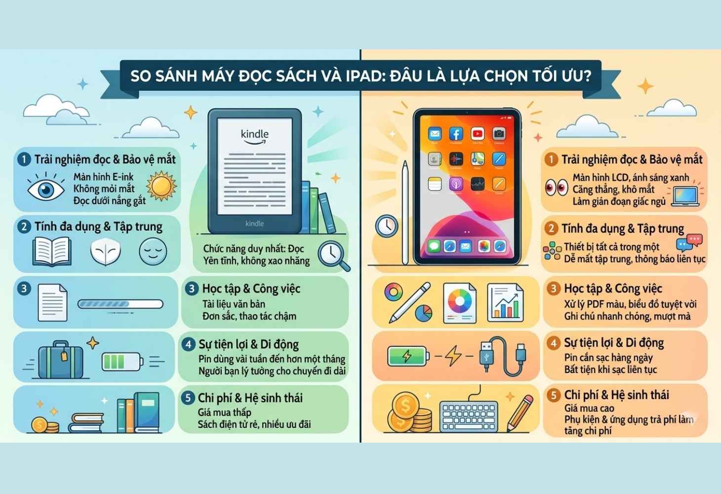 So sánh máy đọc sách và iPad: Đâu là lựa chọn tối ưu?