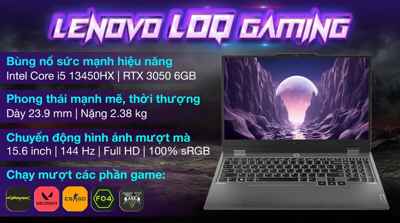 Lenovo Gaming LOQ 15IRX9 - 83DV003CVN dùng chip HX hiệu năng cao, bền chuẩn quân đội MIL-STD-810H Lenovo Gaming LOQ 15IRX9 - 83DV003CVN