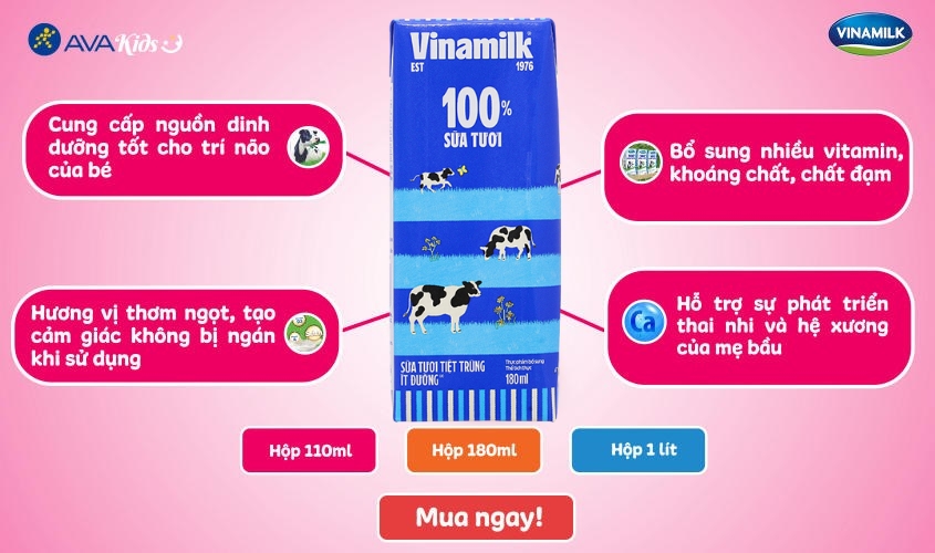 Thùng 48 hộp sữa tươi Vinamilk ít đường 180 ml