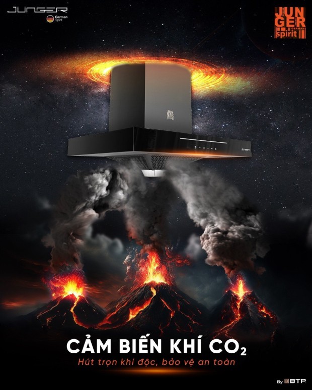 Máy hút mùi âm tủ Junger HRJ-701 an toàn với tính năng tự động phát hiện rò rỉ gas, khí than