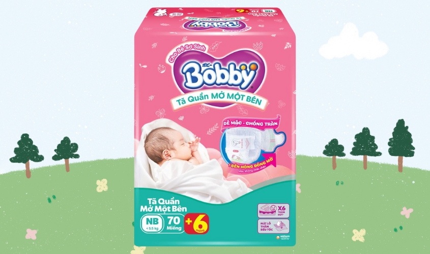 Tã quần mở một bên Bobby size NB 70 + 6 miếng (Dưới 5.5 kg)