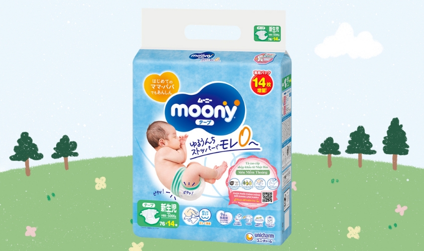 Tã dán Moony size NB 76 + 14 miếng (Dưới 5 kg)