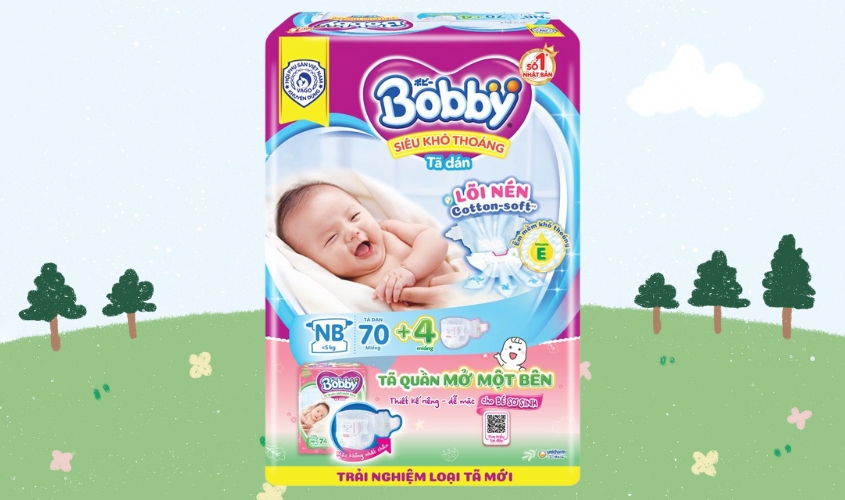 Tã dán Bobby size NB 70 + 4 miếng (Dưới 5 kg) - Giao bao bì ngẫu nhiên