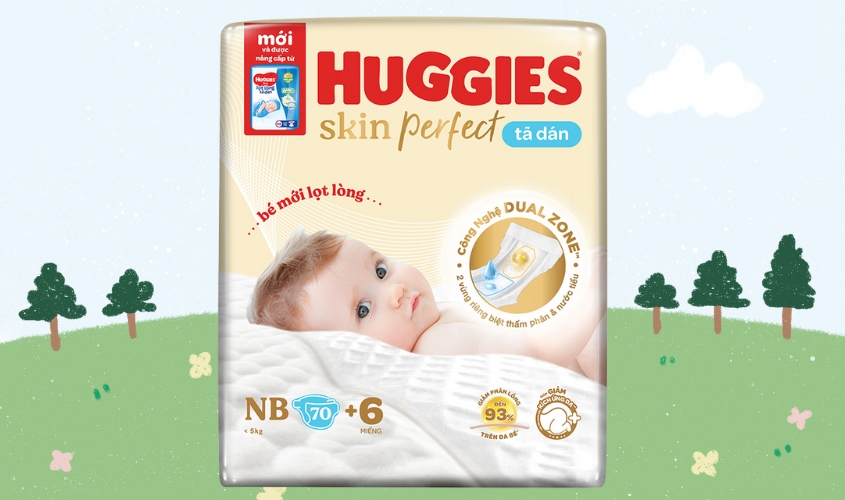 Tã dán Huggies Skin Perfect size NB 70 + 6 miếng (Dưới 5 kg)