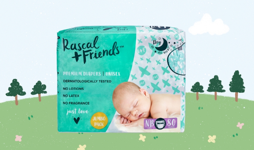 Tã dán Rascal + Friends size NB 80 miếng (3 - 5 kg)