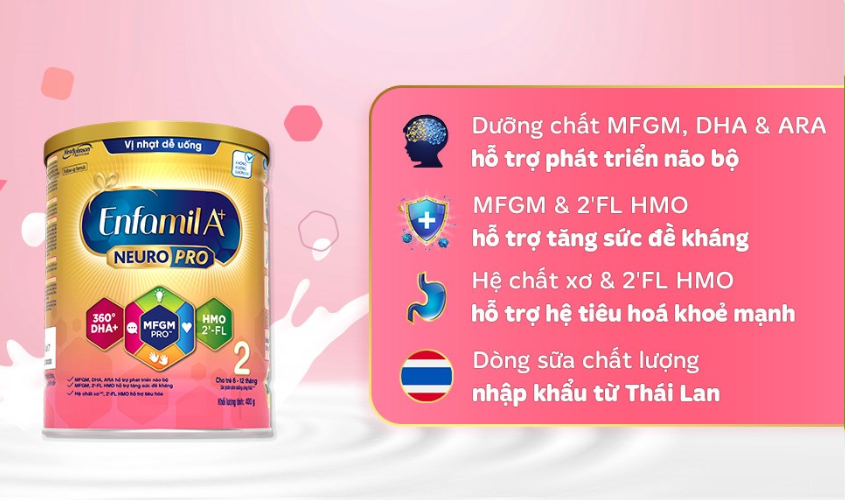 Sữa bột Enfamil A+ Neuropro số 2 vị nhạt dễ uống 400g (6 - 12 tháng)