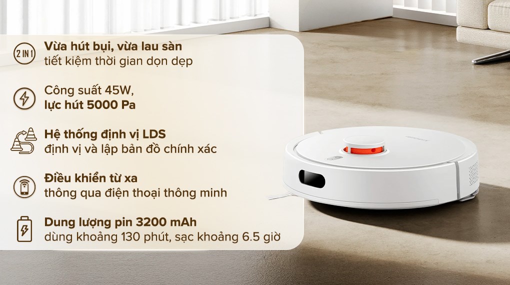 Robot Xiaomi Vacuum S20+ có dung tích hộp chứa bụi lớn lên đến 300 ml, giúp bạn không cần phải đổ bụi thường xuyên