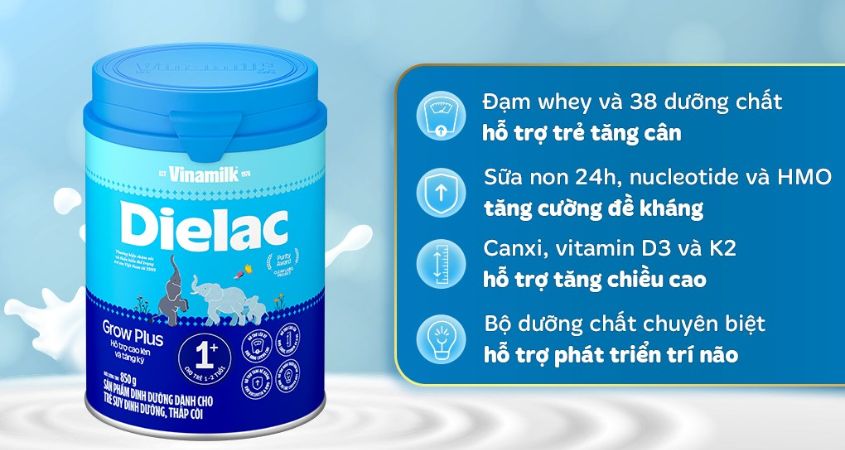 Sữa bột Dielac Grow Plus 1+ (sữa non) hương vani 850g (1 - 2 tuổi)