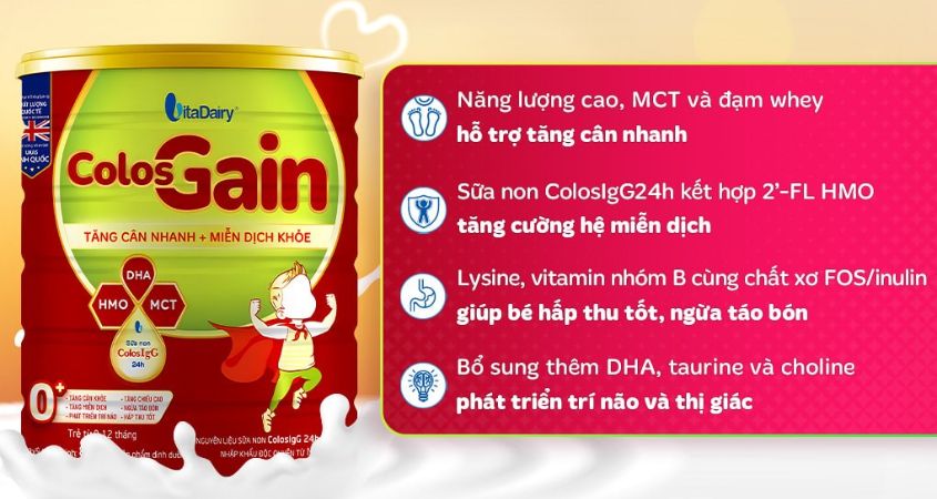 Sữa bột Colos Gain 0+ (sữa non) hương vani 800g (0 - 12 tháng