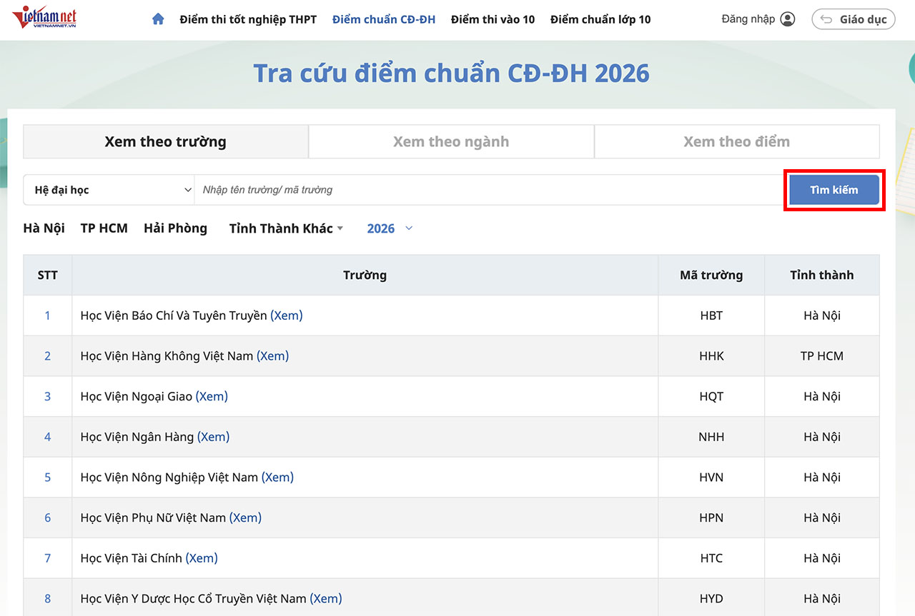 Cách Tra Cứu Điểm Chuẩn Đại Học