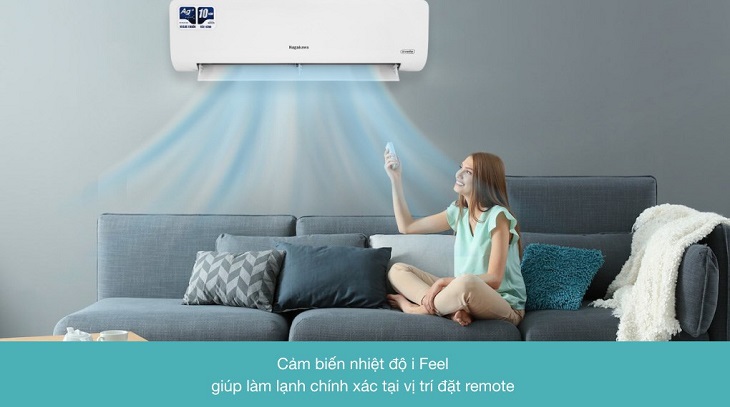 Cảm biến nhiệt tự động I-Feel trên máy điều hòa Nagakawa giúp cung cấp nhiệt độ làm lạnh chính xác tại vị trí đặt remote