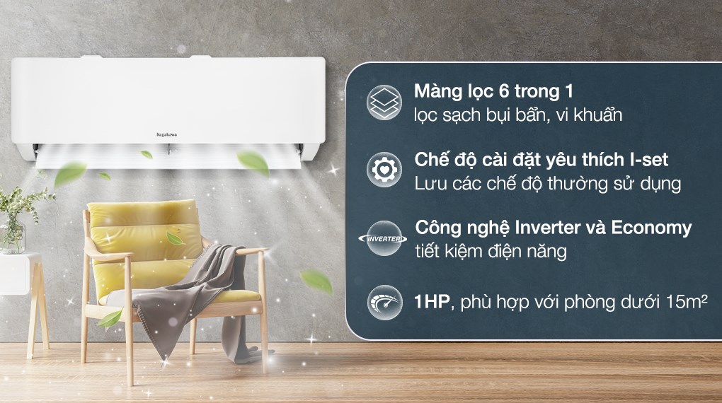 Điều hòa Nagakawa Inverter 9000 BTU NIS-C09R2T28 sở hữu thiết kế tinh tế, dễ dàng hoà hợp với mọi không gian