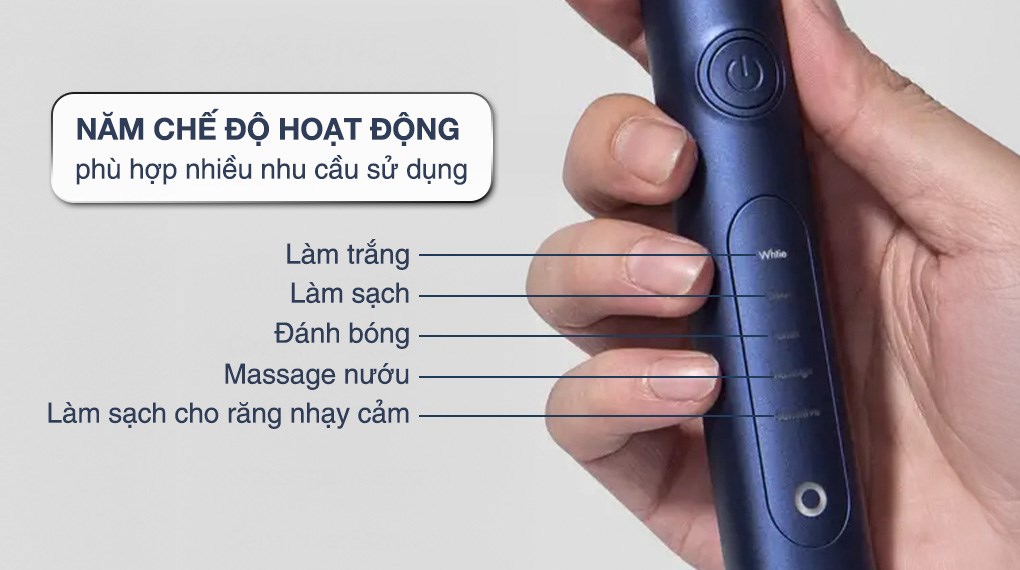 Bàn chải điện Halio Sonic Whitening Pro Midnight Blue với 5 chế độ làm sạch khác nhau có thể đáp ứng đa dạng các nhu cầu sử dụng của người dùng Bàn chải điện Halio Sonic Whitening Pro Midnight Blue với 5 chế độ làm sạch khác nhau có thể đáp ứng đa dạng các nhu cầu sử dụng của người dùng
