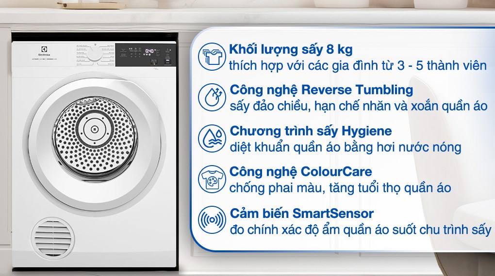 Máy sấy thông hơi Electrolux UltimateCare 8 kg EDV804H3WC có đa dạng chương trình sấy