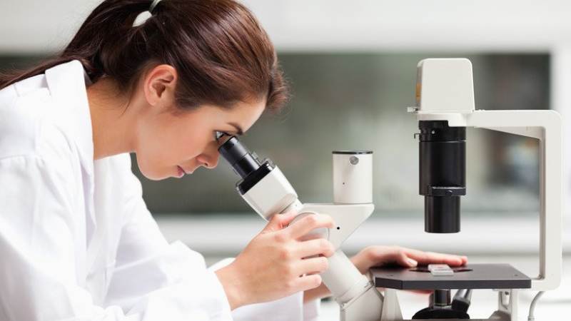 Bác sĩ thực hiện lấy mẫu da phân tích dưới kính hiển vi để chẩn đoán hắc lào