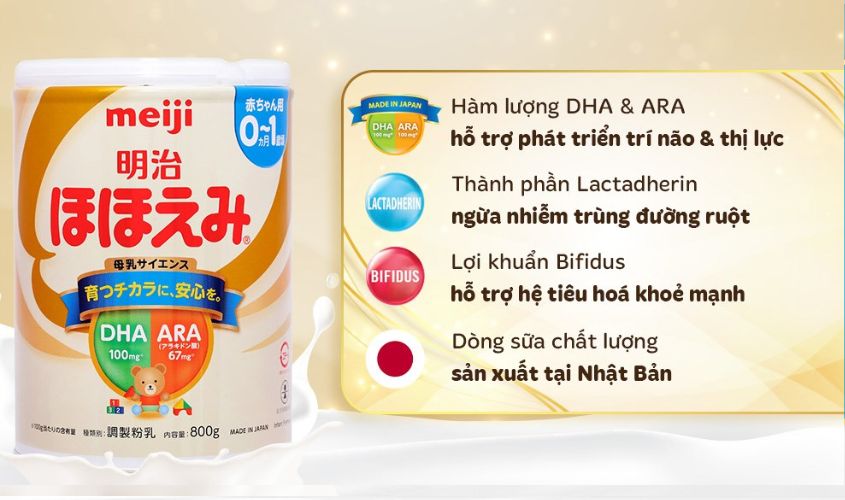 Sữa bột nội địa Nhật Meiji Hohoemi Milk vị nhạt thanh 800g (0 - 12 tháng)