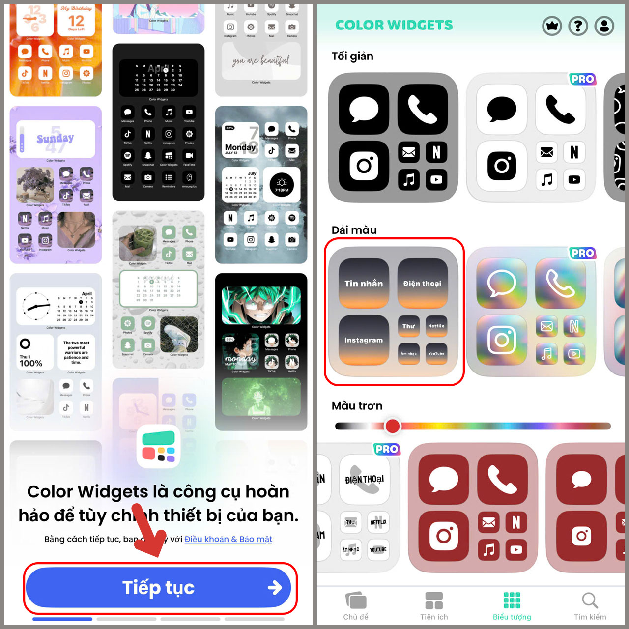 Chọn mẫu biểu tượng ứng dụng trong Color Widget tr&ecirc;n iPhone