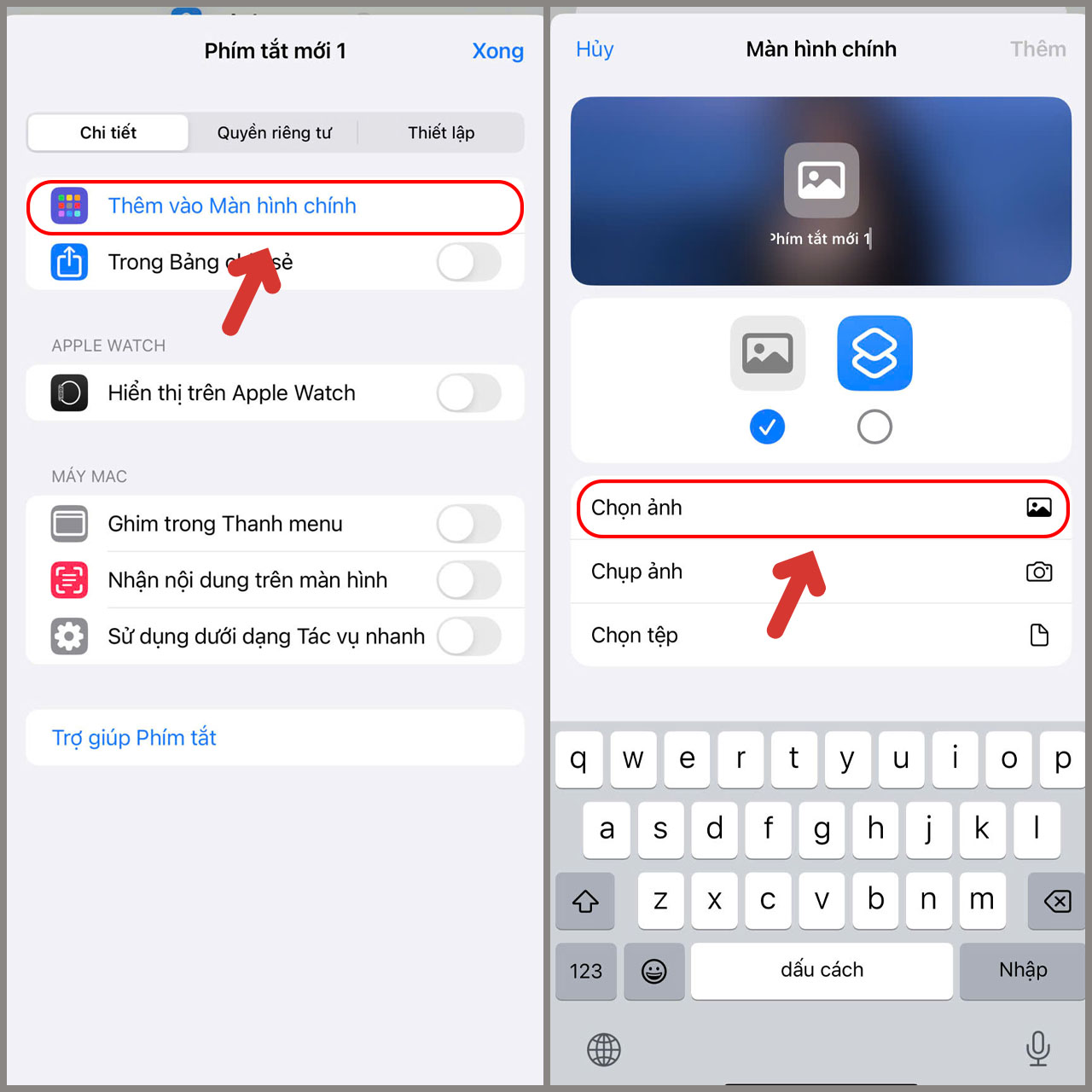 Đổi t&ecirc;n ph&iacute;m tắt v&agrave; chọn ảnh để l&agrave;m icon mới tr&ecirc;n iPhone