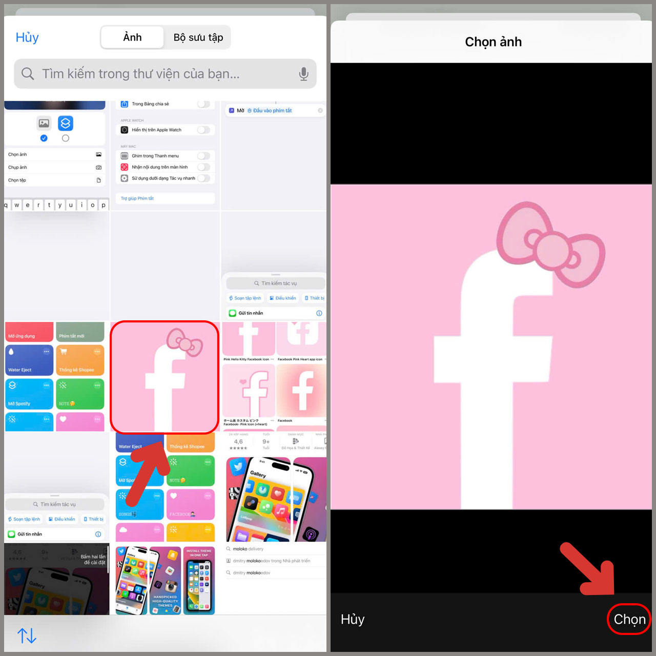 Chọn h&igrave;nh ảnh trong thư viện để thay biểu tượng ứng dụng iPhone