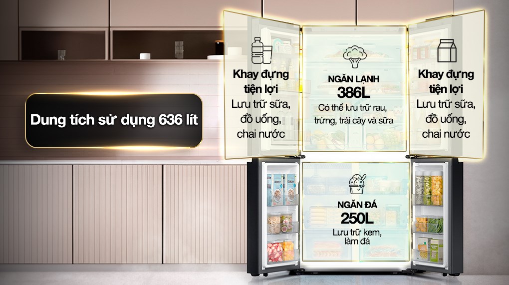 Tủ lạnh Samsung Inverter 636 lít Multi Door Bespoke RF65DB990012SV phù hợp cho gia đình đông người