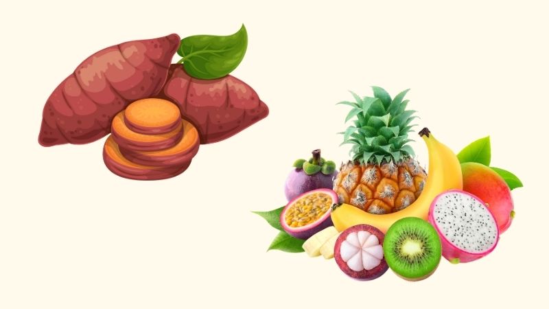 Thực phẩm giàu tinh bột như các loại khoai, trái cây là nguồn cung cấp chất xơ dồi dào