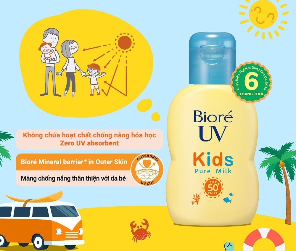 Sữa chống nắng Bioré UV Kids Pure Milk SPF50+ PA+++ dịu nhẹ cho trẻ em (70ml)