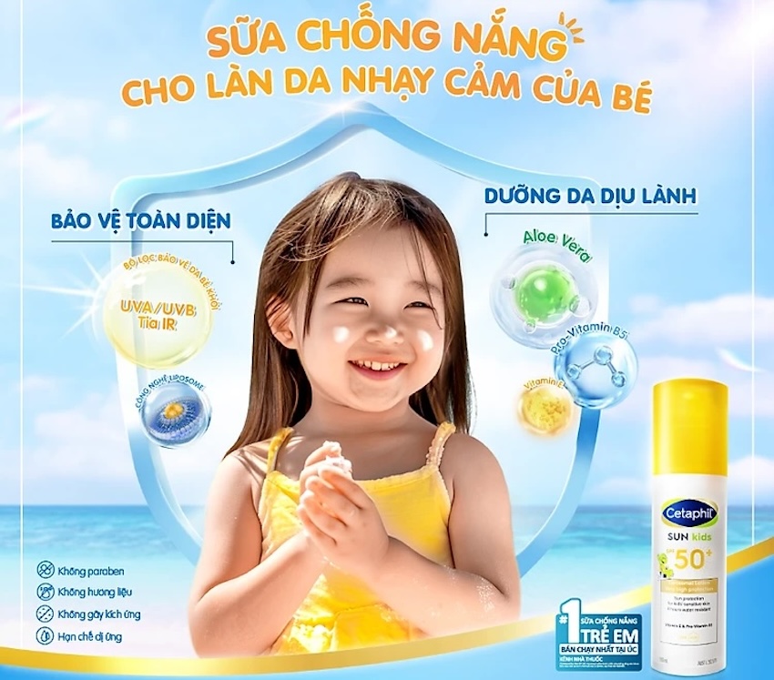 Sữa chống nắng dịu lành cho làn da nhạy cảm của bé CETAPHIL BABY SUN KIDS 150ML