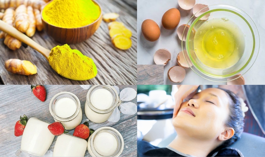 Công thức mặt nạ nghệ sữa chua và lòng trắng trứng sẽ hỗ trợ làm sạch và mang lại cảm giác da căng bóng, mịn màng hơn sau khi sử dụng