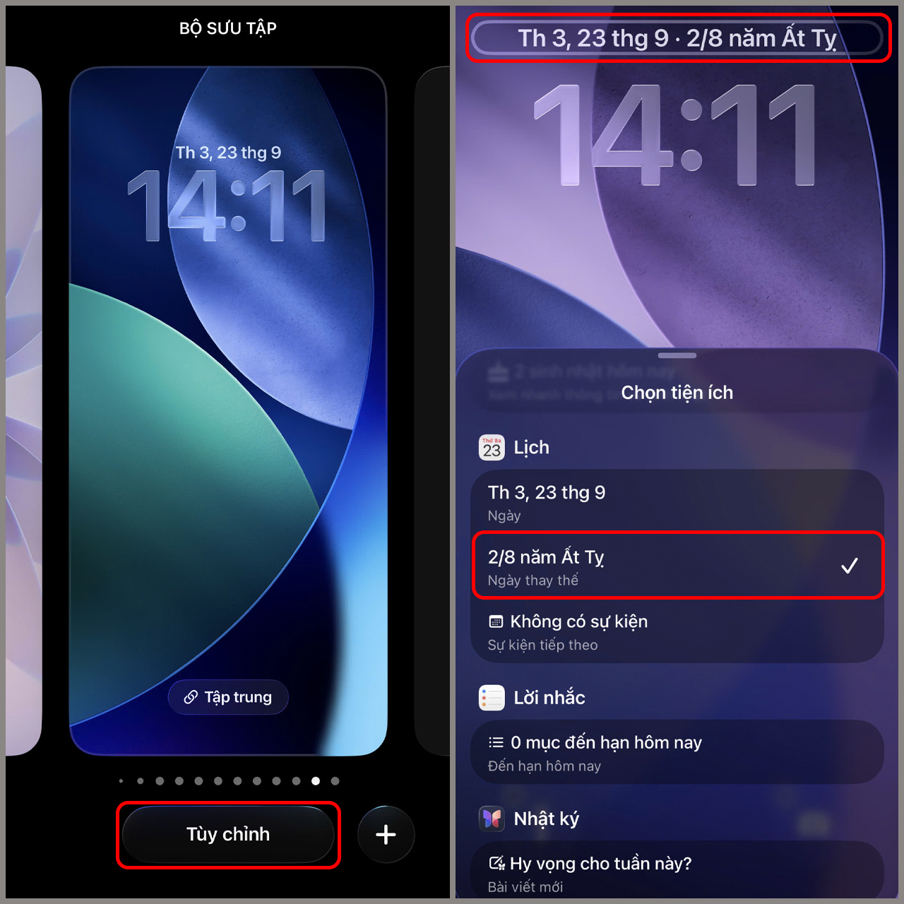 Cách hiện lịch âm trên màn hình khóa iPhone