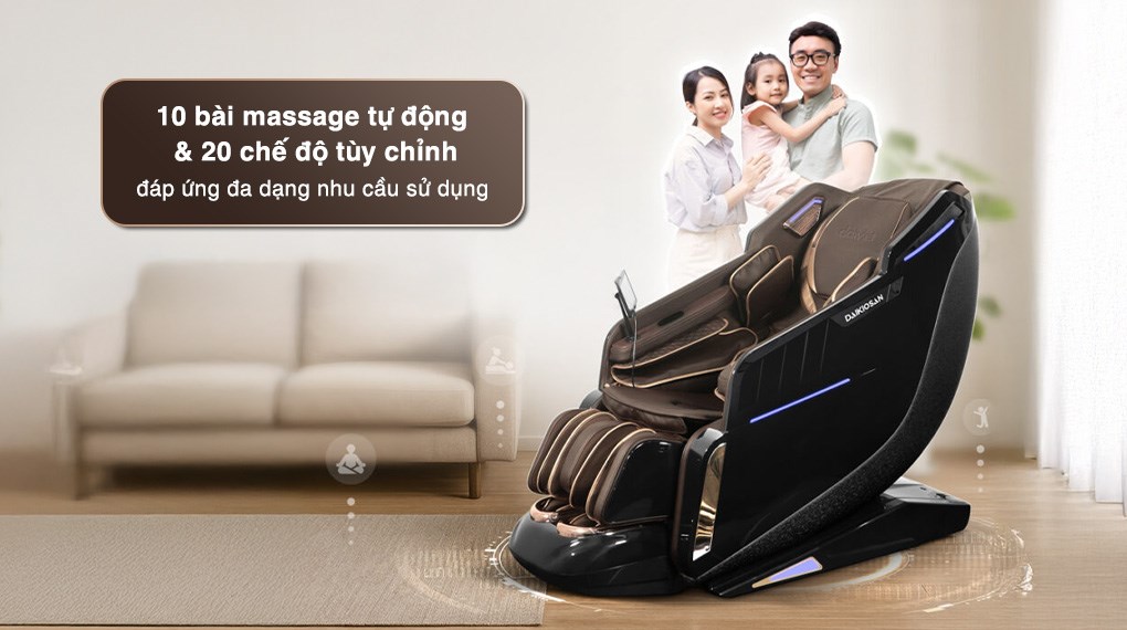 Ghế massage Daikiosan DC300 có 10 chương trình massage tự động và 20 chế độ tùy chỉnh, đáp ứng nhu cầu cho nhiều đối tượng sử dụng