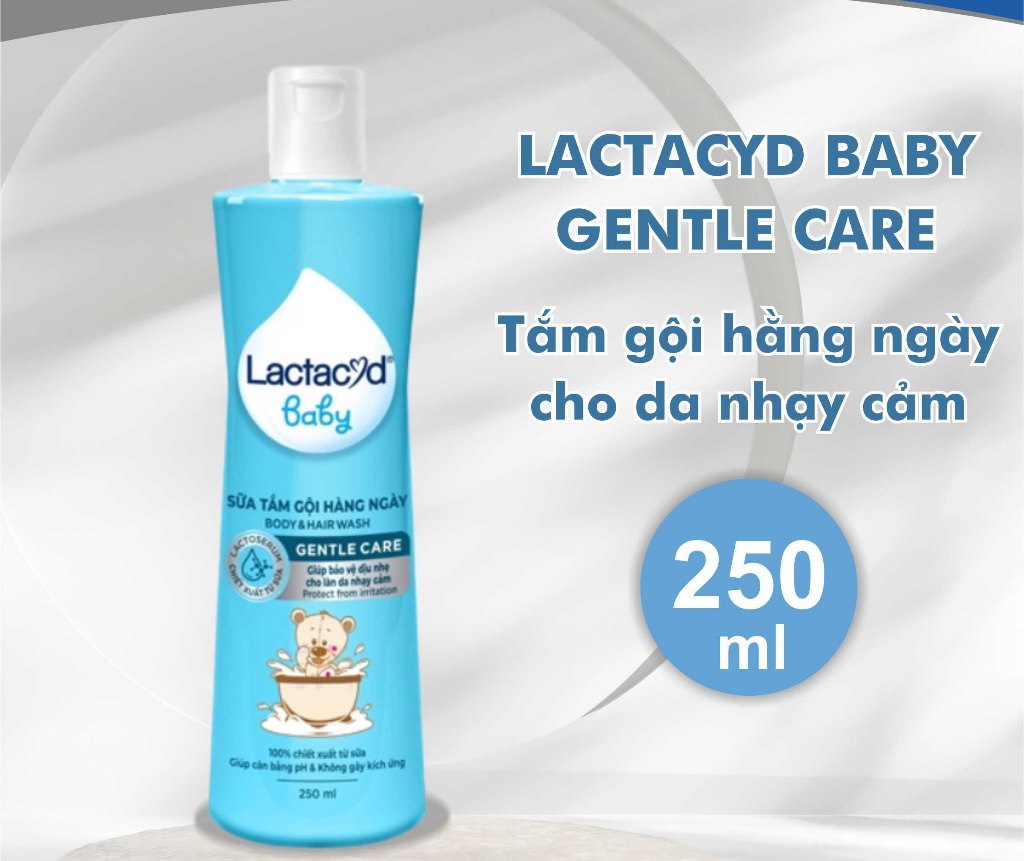 Sữa tắm & gội 2in1 cho bé Lactacyd Gentle Care hương dịu nhẹ 250 ml (mọi độ tuổi)