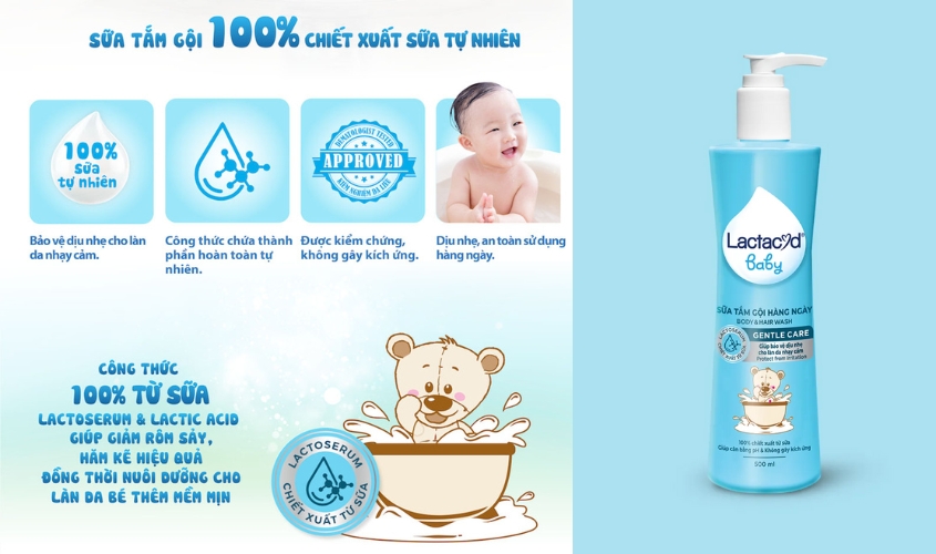 Sữa tắm & gội 2in1 cho bé Lactacyd Gentle Care hương dịu nhẹ 500 ml (mọi độ tuổi)