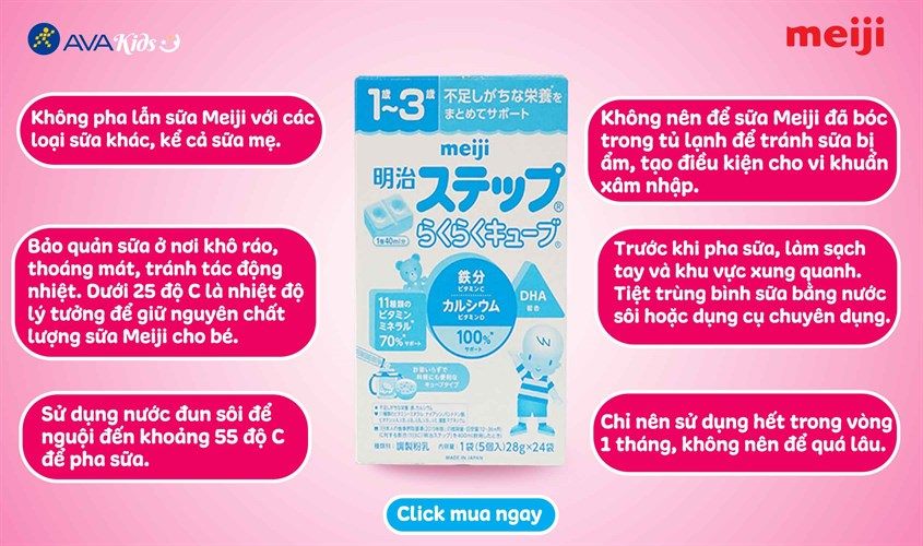 Sữa bột nội địa Nhật dạng viên Meiji Step Raku Raku Cube vị nhạt thanh 672g