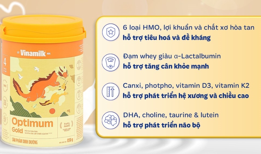 Sữa bột Vinamilk Optimum Gold số 4 850g (2 - 6 tuổi)