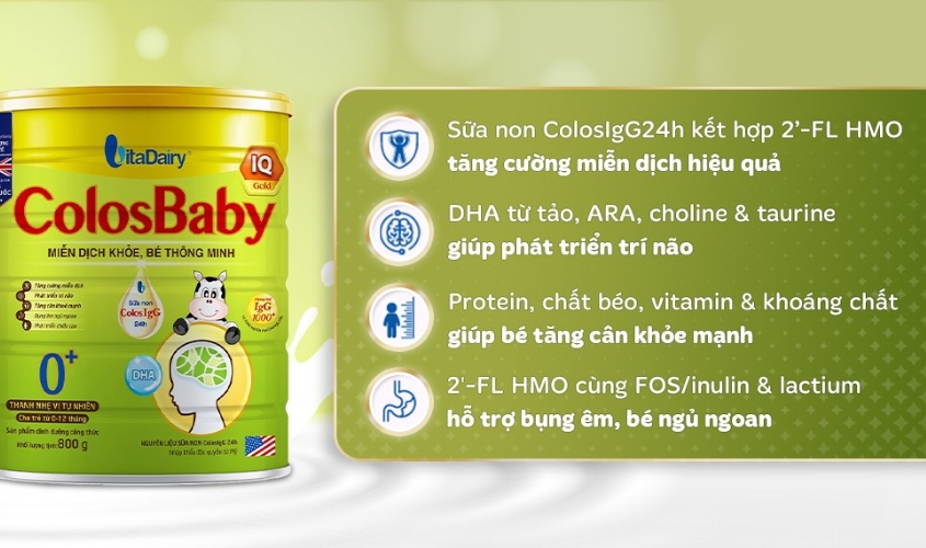 Sữa bột ColosBaby IQ Gold 0+ (sữa non) hương vani 800g (0 - 12 tháng)