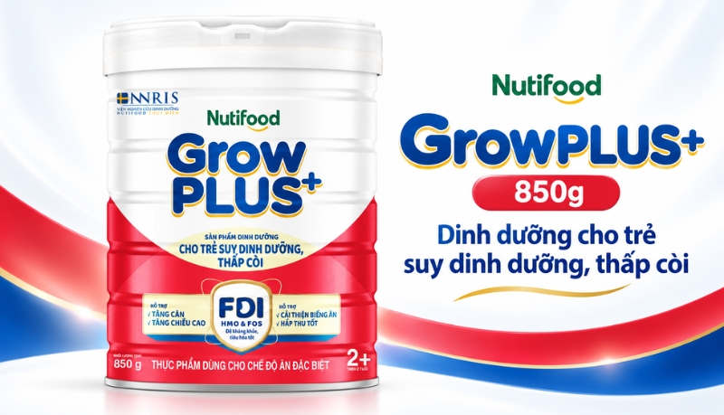 Sữa Grow PLUS đỏ 2+ hương vani cho trẻ suy dinh dưỡng, thấp còi
