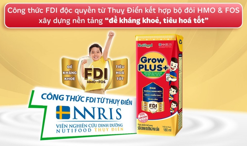 Lốc 4 hộp sữa pha sẵn Nutifood GrowPLUS+ đỏ hương vani 180 ml cho trẻ suy dinh dưỡng, thấp còi (từ 1 tuổi)
