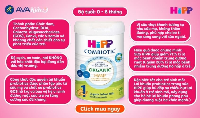 Sữa bột HiPP Organic Combiotic số 1 800g (0 - 6 tháng)