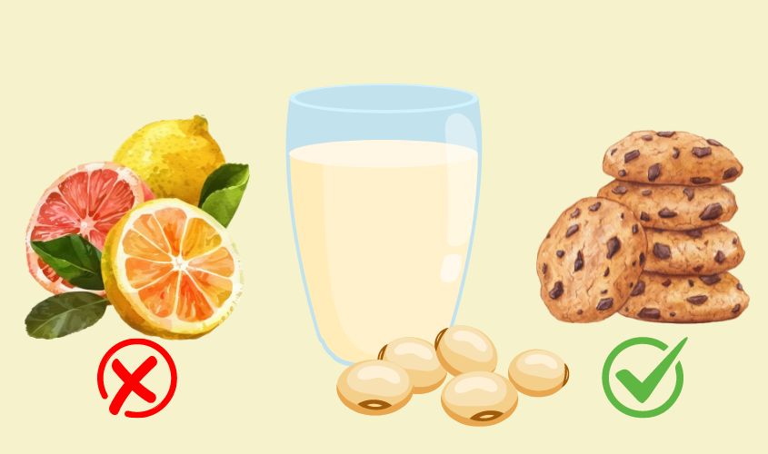 Không nên dùng sữa đậu nành chung với cam, quýt