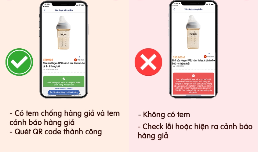 Dùng mã QR để xác định bình sữa Hegen thật giả