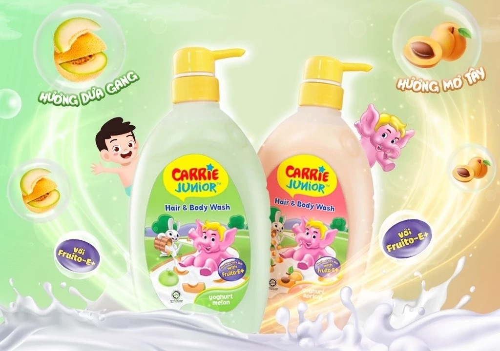 Sữa tắm & gội 2in1 cho bé Carrie Junior Yoghurt Apricot hương dưa lưới