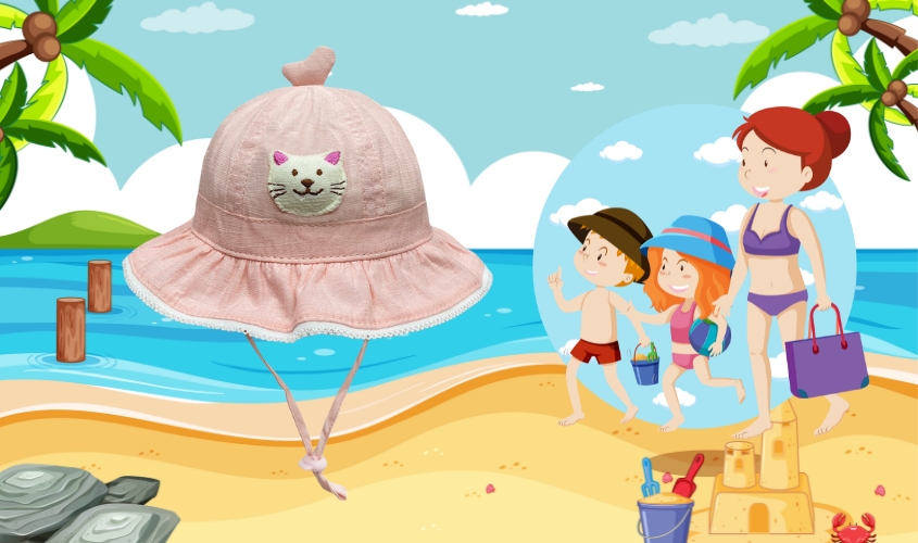 Nón vành cho bé gái Duy Ngọc thêu mèo màu hồng nhạt Nón vành cho bé gái Duy Ngọc thêu mèo màu hồng nhạt