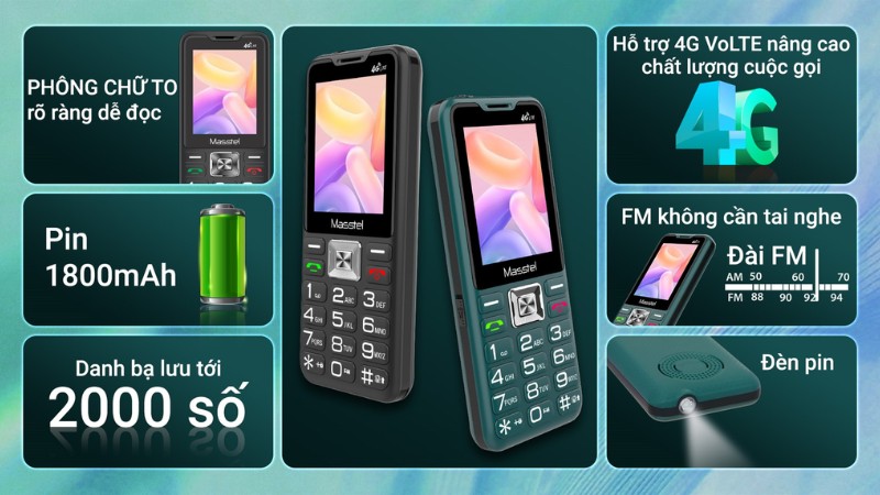 Máy có màn hình 2.4 inch, hỗ trợ 2 SIM